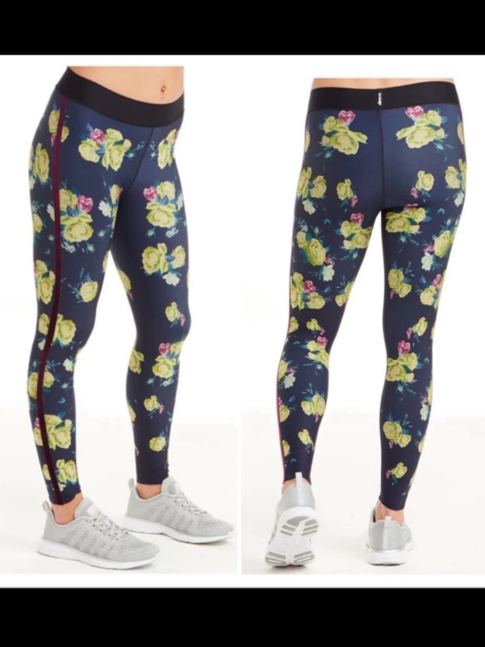 Ultracor X Soul Cycle Navy Blue Floral High Rise Leggings Velvet Racing Stripe